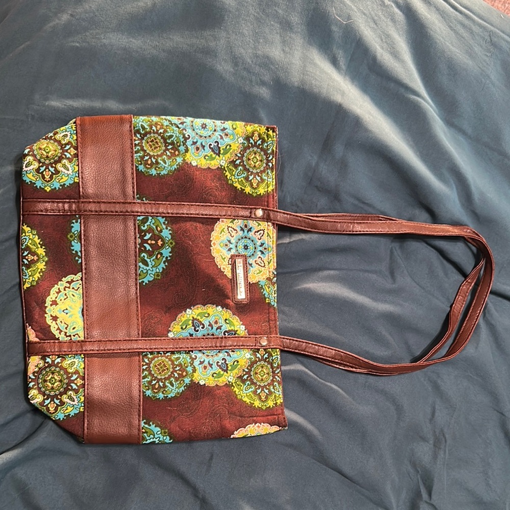 Brown and Green Patterned Tote Bag